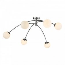 PUGLIA 6 Light Semi Flush Fitting Polished Chrome Opal Glass