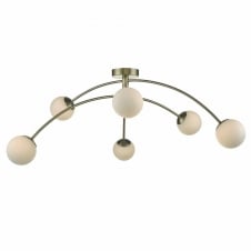 modern 6 light antique brass ceiling light with opal glass globe shades