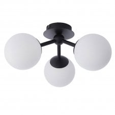 Pulsa 3 Light IP44 Bathroom Semi-Flush in Matte Black with Matte White Glass Shades