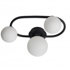 Pulsa 3 Light IP44 Bathroom Semi-Flush in Matte Black with Matte White Glass Shades
