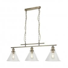 antique brass 3 light ceiling pendant bar with glass shades