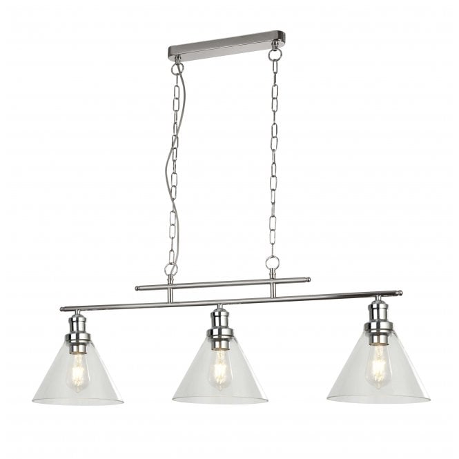 PYRAMID 3 Light Ceiling Pendant Chrome Clear Glass Shade