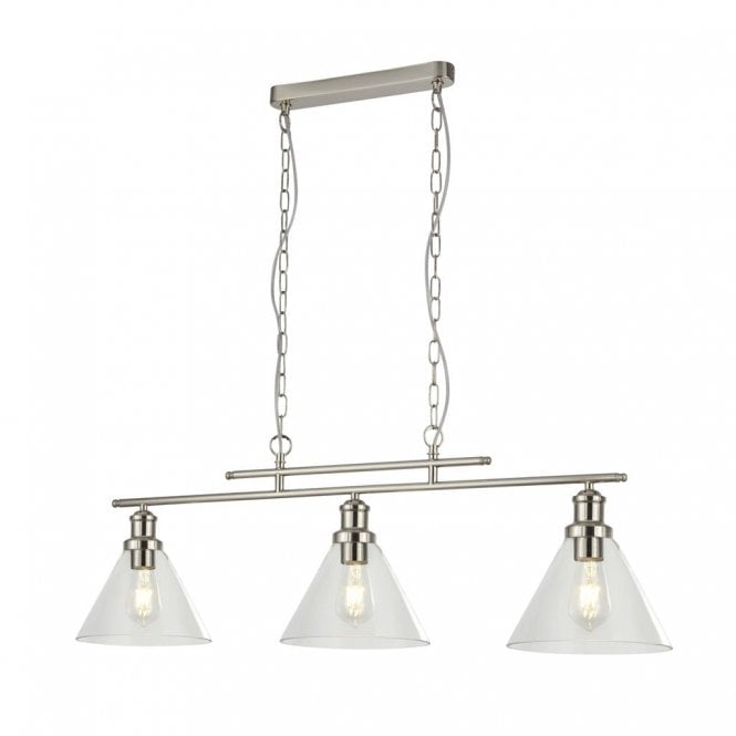 PYRAMID 3 Light Ceiling Pendant Satin Silver Clear Glass Shade