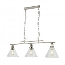 PYRAMID 3 Light Ceiling Pendant Satin Silver Clear Glass Shade