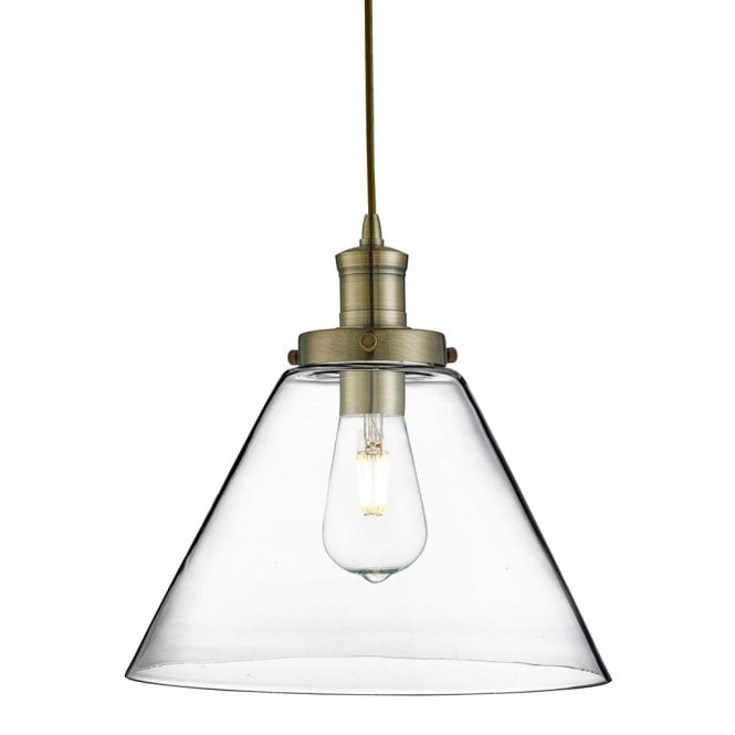 PYRAMID antique brass ceiling pendant with clear tapered glass shade