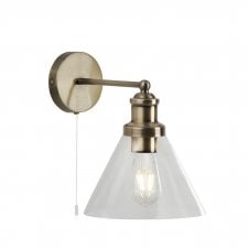 antique brass and tapered clear glass wall light