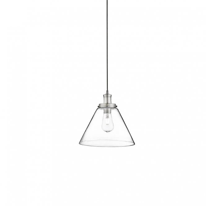 PYRAMID Single Ceiling Pendant Satin Silver Clear Pyramid Glass Shade