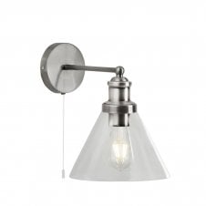 Wall Light Silver Clear Glass Cone Shade | Lighting Company UK