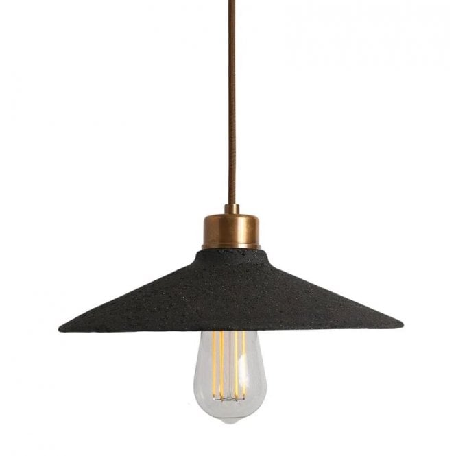 PYRUS Ceramic Pendant Light 28Cm Black Clay Antique Brass