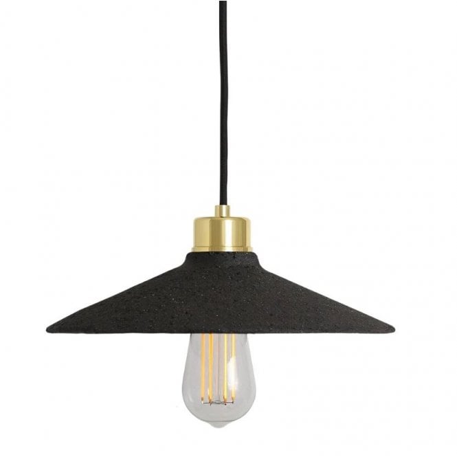 PYRUS Ceramic Pendant Light 28Cm Black Clay Polished Brass
