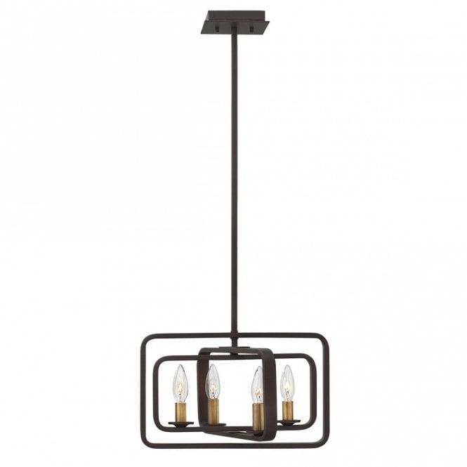 QUENTIN vintage geometric 4 light pendant chandelier in bronze (wide)