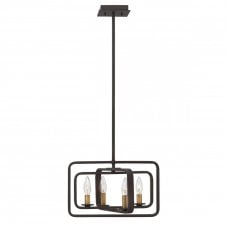 QUENTIN vintage geometric 4 light pendant chandelier in bronze (wide)