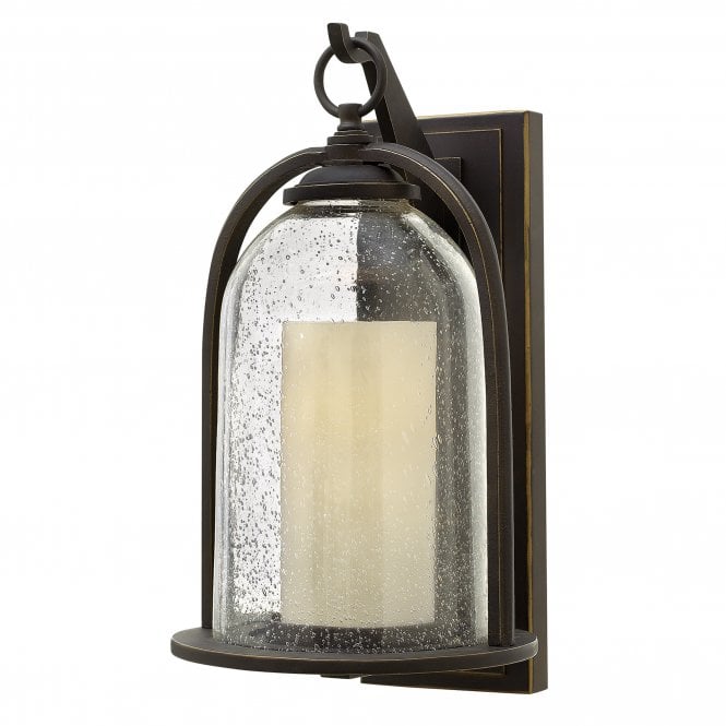 QUINCY rustic glass bell & candle outdoor wall lantern (medium)