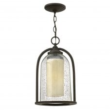 traditional outdoor glass bell shaped hanging lantern with inner candle glass shade