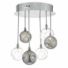 QUINN modern 6 light cluster in chrome with smoked glass globe shades