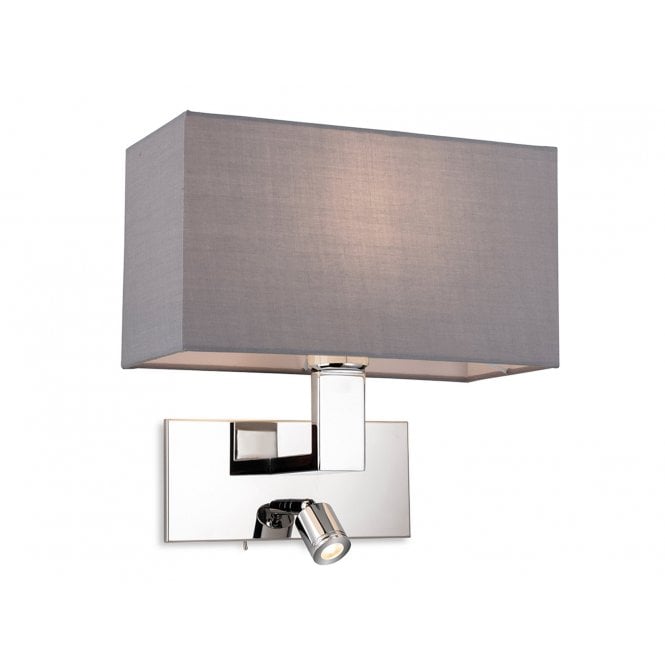 RAFFLES 2 Light Wall (Switched) Chrome with Grey Shade