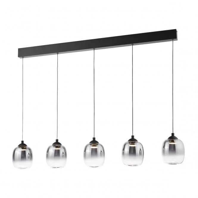 Ramona 5 Light LED Bar Pendant in Matt Black with Smoked Ombre Glass