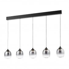 matte black 5 light bar pendant with smoked glass shades
