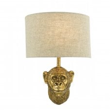 RAUL Gold Monkey Wall Light - Natural Linen Shade