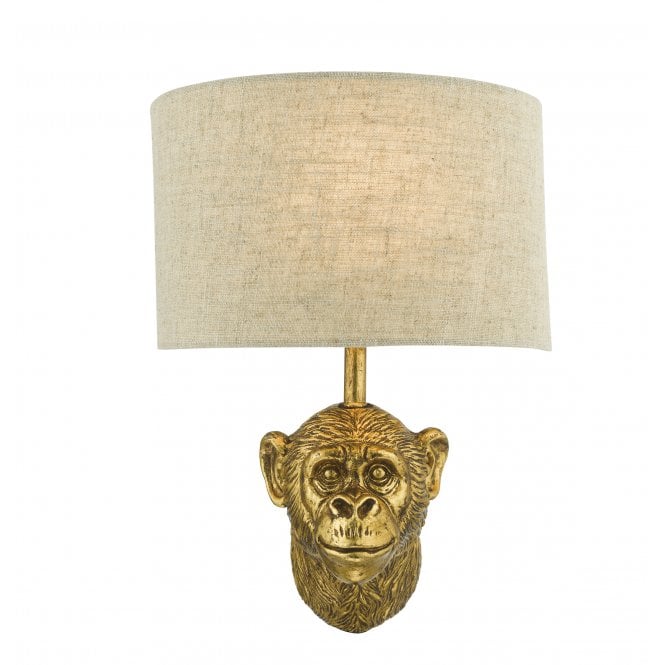 RAUL Gold Monkey Wall Light - Natural Linen Shade