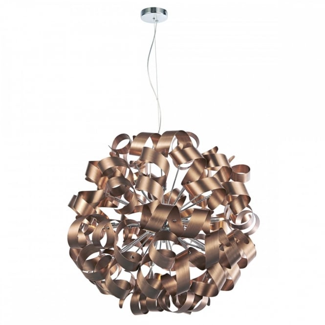 RAWLEY 12 light contemporary ribbon pendant in satin copper