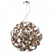RAWLEY 9 light contemporary ribbon pendant in satin copper
