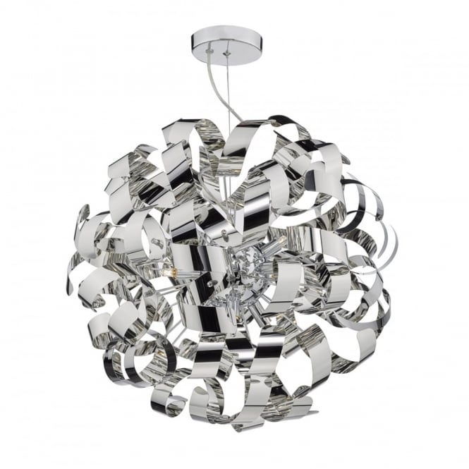 RAWLEY decorative ribbon design 9 light ceiling pendant in polished chrome