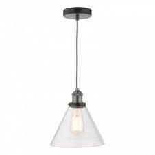 RAY Single Industrial Ceiling Pendant in Antique Nickel with Clear Glass Shade