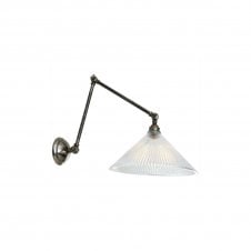 REBELL adjustable wall light in antique silver with ribbed glass coolie shade