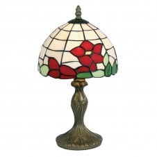 RED FLOWER Tiffany Table Lamp in Antique Brass