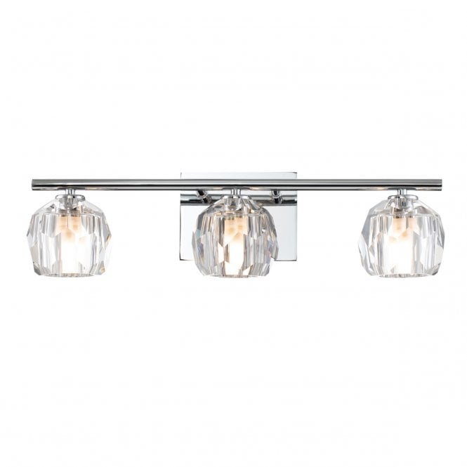 REGALIA 3 Light Bathroom Wall Light in Polished Chrome with Prismatic Crystal Shades