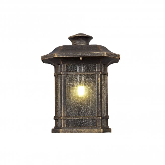 REGENCY Half Wall Lantern Brushed Black Gold Finish with Seeded Glass, IP54