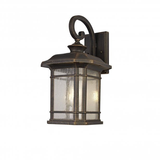 REGENCY Large Wall Lamp, E27 , Brushed Black Gold Seeded Glass, IP54,