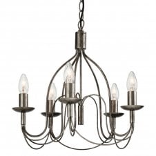 REGENCY rustic 5 light ceiling pendant in antique silver