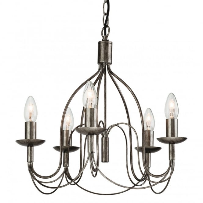 REGENCY rustic 5 light ceiling pendant in antique silver