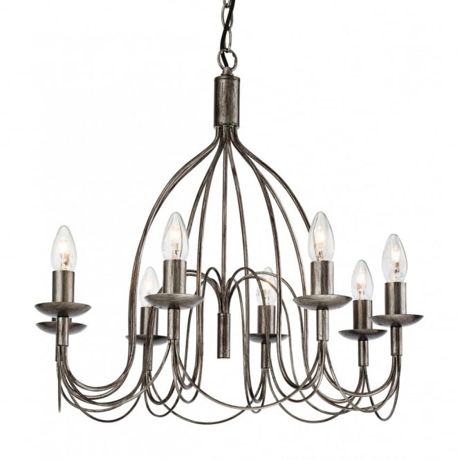 REGENCY rustic 8 light antique silver ceiling pendant