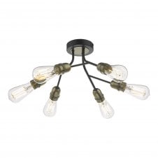 brass and black 6 light semi flush ceiling light