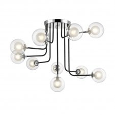 REMY Modern Sputnik Style Ceiling Pendant 10 Light in Chrome and Matt Black