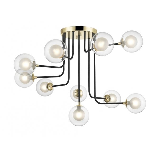 REMY Modern Sputnik Style Ceiling Pendant 10 Light in Gold and Matt Black