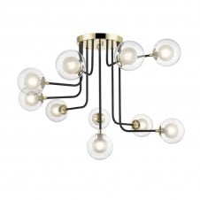 REMY Modern Sputnik Style Ceiling Pendant 10 Light in Gold and Matt Black