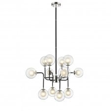 REMY Modern Sputnik Style Ceiling Pendant 12 Light in Chrome and Matt Black