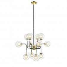 REMY Modern Sputnik Style Ceiling Pendant 12 Light in Gold and Matt Black