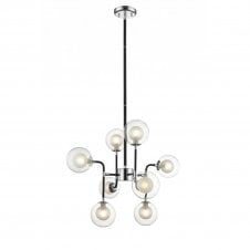 REMY Modern Sputnik Style Ceiling Pendant 8 Light G9 in Chrome and Matt Black