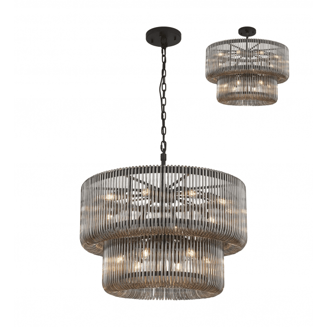 Rene 2 Tier Black and Frosted Smoked Glass Chandelier