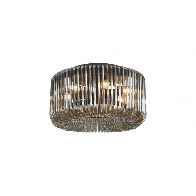 Rene 40cm Black and Frosted Smoked Glass Flush Ceiling Light