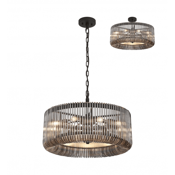Rene 60cm Black and Frosted Smoked Glass Ceiling Pendant