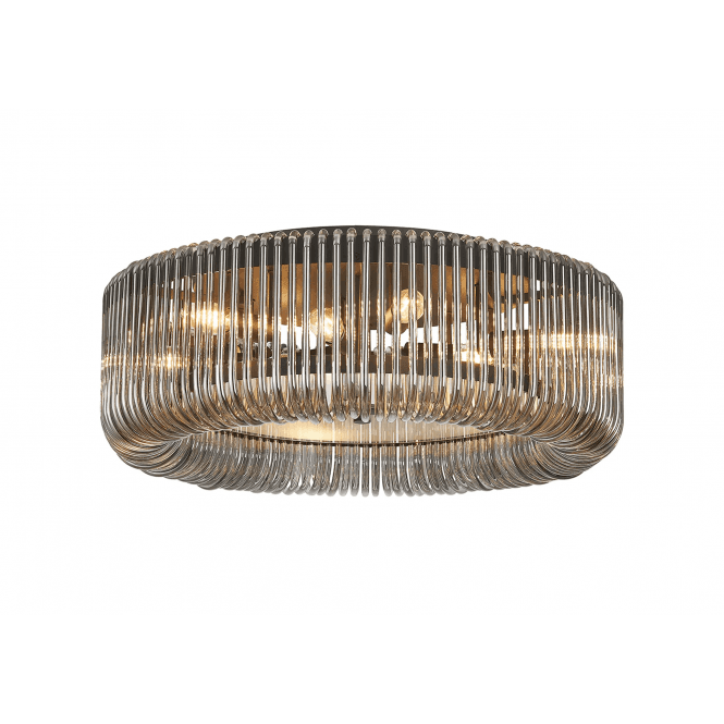 Rene 60cm Black and Frosted Smoked Glass Flush Ceiling Light