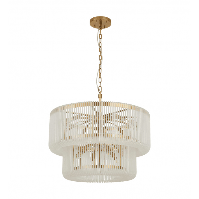 Rene 78cm 2 Tier Chandelier in Brass and Frosted Glass