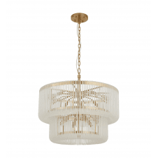 large two tier chandelier in brass and frosted glass in a deco style