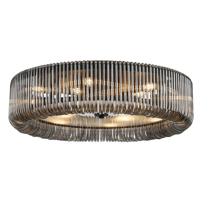 Rene 78cm Black and Frosted Smoked Glass Flush Ceiling Light